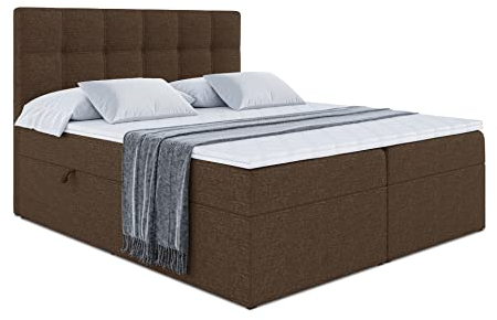 ALTDECOR Boxspringbett mit Matratze und Lattenrost, Boxbett, Topper, Polsterbett mit Bettkasten, Bett mit Stauraum H3-Matratze, Doppelbett, Springboxbett - Marce - 160x200 - Braun