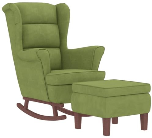 vidaXL Schaukelsessel und Hocker mit Holzbeinen Hellgrün Samt, Sessel mit Hocker, Relaxsessel, Relaxstuhl, Schaukelsessel, Relaxsessel mit Hocker
