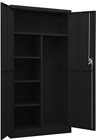 Festnight Mehrzweckschrank Besenschrank Putzschrank Metallschrank Aufbewahrungsschrank Metall Schrank Stahlschrank Universalschrank Abschließbar 90x40x180 cm Schwarz
