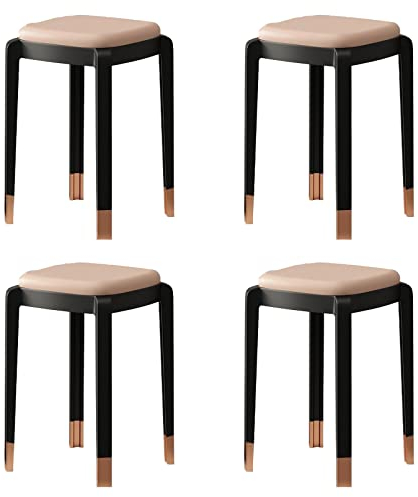 Satz von 4 Stapelhockern, quadratisch verschachtelbar, vierbeiniger Hocker mit gepolsterten Stapelhockern und Kunststoff-Stapelhocker, Frühstücks-ESS-Sitzstuhl für Zuhause, Küche, Bistro, Büro (Color