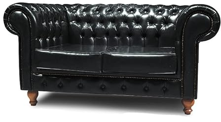 Chesterfield Sofa 2-Sitzer - Veganes Leder - My Chesterfield Antik Grün - Handgefertigtes, hochwertiges Original Chesterfield, 100% Veganes Leder - Breite 150cm