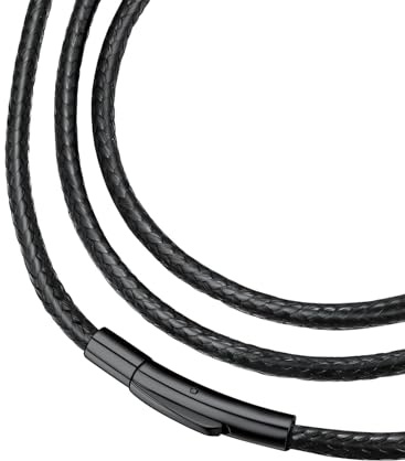 FaithHeart Genuine Leather Necklace Cord for Men Unique Solid String Wax Rope Neck Chains for Dad 16-30inch Black Chains