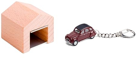 Garage mit Kultauto - das Schlüsselboard aus Holz und Edelstahl inkl. Modellauto mit Schlüsselanhänger kompatibel mit 2CV Citroen Ente (20.9-43G)