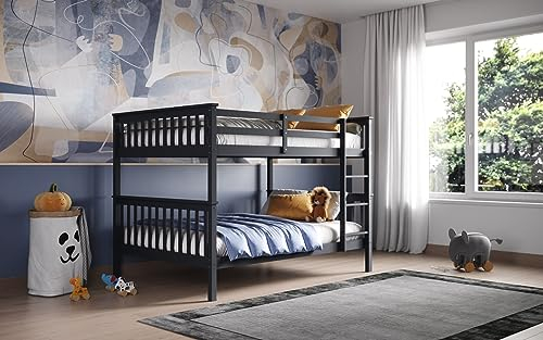 Flair Furnishings Small Double Bunk Beds, Wooden Bunk Beds for Kids, Heavy Duty and Sturdy, Versatile, Detachable, Space Saving Design (Grey)