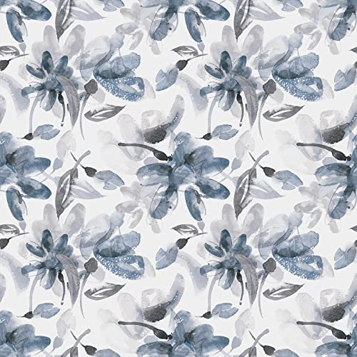 VaryStyle 17.7x393 Ink Floral Peel and Stick Wallpaper Grey/Navy Blue Plum Blossom Floral Wallpaper Mural Neutral Watercolor Floral Contact Paper Waterproof Wall Paper for Bathroom Kitchen Drawers