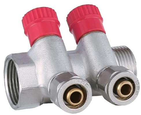 AQUA HEATING Warmwasserverteiler 1 Zoll x 16 mm PEX, 2 Kreise | Wasserverteiler Warmwasser, Trinkwasser, Heizung, Industrie, Wasseranschluss-Verteiler für PEX-Leitungen, 2-Kreis-Verteiler