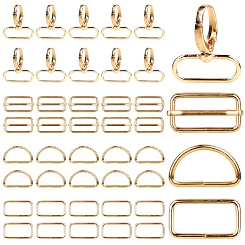 SWAWIS 40 Stück Drehgelenk Karabinerhaken Set, 32mm D-Ringe Schiebeschnallen Rechteckige Ringe Drehbare Karabinerhaken, für Taschen Gurt Kostüme Rucksack Hundeleine DIY Hardware-Zubehör(Gold)