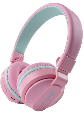 TELLUR Buddy On-Ear-Bluetooth-Kopfhörer, BT v5.3, bis zu 25 Stunden, USB-C-Kopfhörer mit Mikrofon, maximale Empfindlichkeitstaste 85 dB für Kinder, weiches und leichtes Design, faltbar (Rosa)