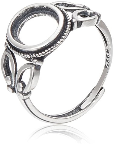 Beebeecraft 1 caja de Accesorios Ajustables para Anillos de Dedo de Plata de Ley con Bisel de Mariposa Ajustes de Anillo con Bandejas de 7.8x9.5 mm para Hacer Anillos Y Manualidades