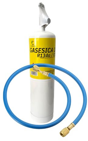 ENVASE GAS REFRIGERANTE ECOLÓGICO ORGÁNICO GASICA D2 PRO COMPATIBLE CON R134A R12 EQUIVALE A 900GR VÁLVULA Y MANOMETRO INCLUIDO