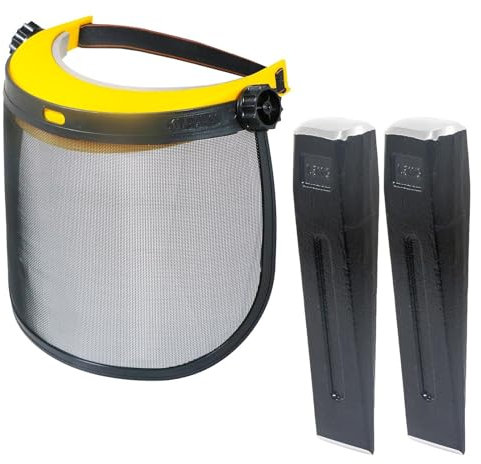 SPARES2GO Log Splitter Face Shield Kit Wood Timber Splitting Chisel Wedges (Pack of 2) + Protective Mesh Visor Set