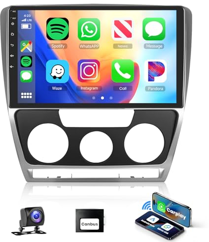 Podofo Carplay Autoradio für Skoda Octavia 2007-2013, 10.1 Touchscreen Autoradio 2G+64G mit Wireless Apple Carplay Android Auto, Bluetooth/Mirror Link/GPS/WiFi/FM/RDS/SWC+Rückfahrkamera
