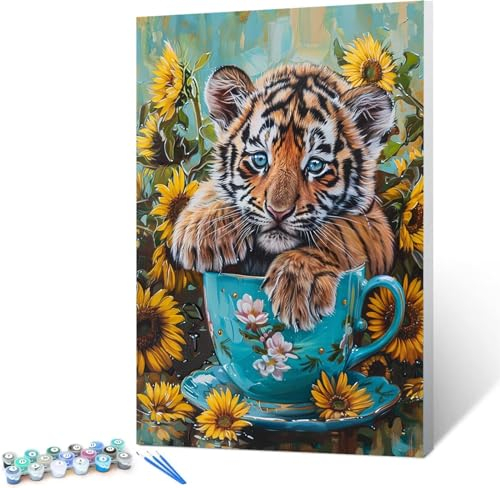 Peepezo Dipingere con i Numeri - Paint by Numbers Cucciolo, Passatempo per Adulti, Kit Completo, Hobby Creativi - Tazza da tè Quadri fai da te 50x65cm (Senza Cornice)