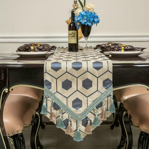 Stfery Tisch Läufer 32x280, Leinen Tischläufer Dunkelblau Modern, Gestreiftes Plaid Tischläufer für Küche Esstisch Dekoration Drinnen Urlaub Party Dekor