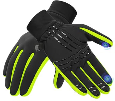 INBIKE Fahrradhandschuhe Winterandschuhe Outdoorhandschuhe Skihandschuh MTB Mountainbike Handschuhe Laufhandschuhe Herren Damen Touchscrennfähig Winter Warm Winddicht Schwarz&Grün,XL