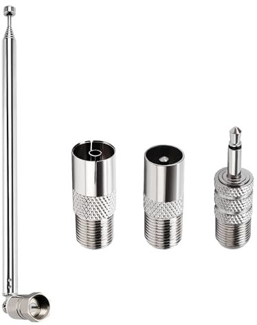 FM Radio Antenna, Indoor FM Telescopic Antenna 75 Ohm F Type Male Plug Connector with Adapter for Table Top Radio HiFi AV Stereo Receiver Mini System