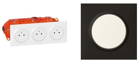 LEGRAND - Prise Triple Murale 16A avec Terre dooxie Surface + Plaque Carrée + Boîte d'Encastremment & Plaque dooxie Carrée - Plaque de Finition pour Prises et Interrupteurs dooxie