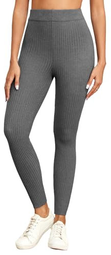 Famulily Bequeme Leggings für Frauen Casual Rib Knittd Thermal Grey Leggings mit Stretch High-Waisted (S, Grau)