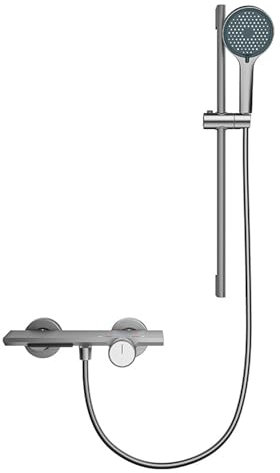 Duscharmatur mit Handbrause und Duschstange - Mischbatterie Dusche mit Duschkopf und Schlauch, Duschsystem ohne Regendusche, Duschset mit Armatur, Shower System, Grau Matt