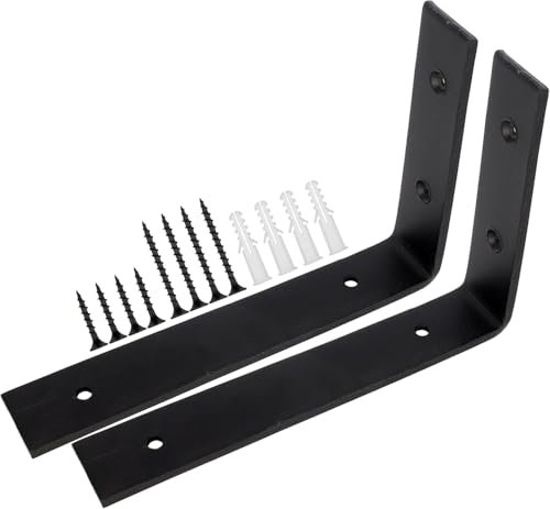 2 staffe per mensole industriali resistenti, a forma di L, ad angolo retto, per mensole da parete, con viti e tasselli abbinati, nero, 250 mm-100 mm