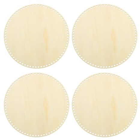 PATIKIL 4 Stück Gehäkelter Korbboden 30cm Runde Korb Basis aus Holz zum Häkeln Holzboden mit Löchern Häkelkorb Zubehör für DIY Korbflechten Webbedarf Geldbörse Kunsthandwerk