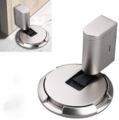 Upgraded Magnetic Door Stopper, Adjustable Punch-Free Silent Floor Doorstop for Various Door Types, Perfect for Yard, Living Room, Bedroom, Kitchen, Bathroom (Brushed Silver)