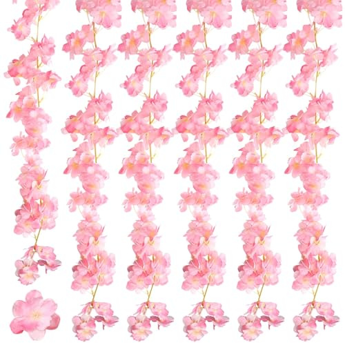6 Stück Kirschblüten Deko, 1.8M Kunstblumen Hängend Blumenwand Künstliche Seiden Kirschblüte Hangend Vine Seidenblumen Dekor, Kirschblüten Girlande für Hochzeit Party Haus Garten Bogen Wände Rosa