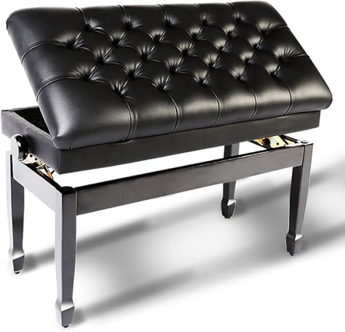 PLMNBQWE Verstellbare Klavierbank aus Leder mit Notenaufbewahrungsfach und stilvollem Hufeisenbein, Künstler-Klavierhocker in Duettgröße mit starker Tragfähigkeit