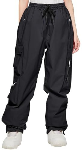 SAUTRV Damen Skihose, Schwarz, Wasserdicht, Winddicht, Warm, Snowboardhose, Weites Bein, Dicke und Warme Skihose, Outdoorhose, Cargo-Schneehose, Größe 20, 40, 44, 50