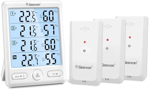 Geevon Thermomètre numérique sans fil avec 3 capteurs extérieurs, hygromètre numérique, rétroéclairage, thermomètre d'intérieur et d'extérieur