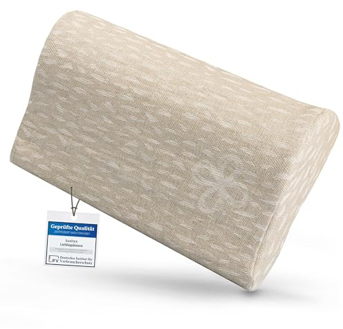 sositex | 1 cuscino premium per sauna, amaca, spiaggia, supporto cervicale, cuscino da viaggio | Design: Wave | Dimensioni: 30 x 20 cm, rivestimento 100% lino, imbottitura in puro (naturale/bianco)
