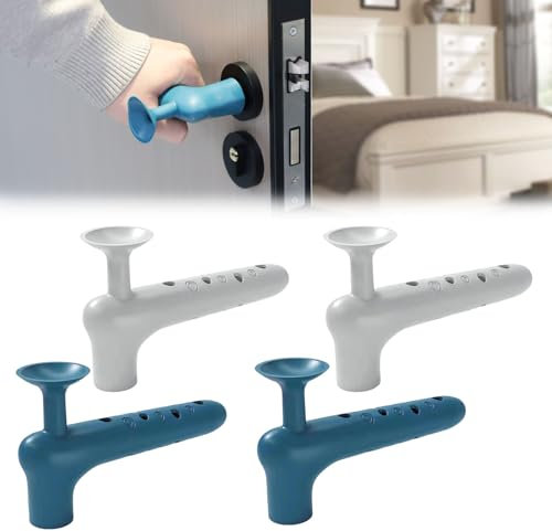 GOZINA 4PC Door Handle Protectors,Anti-Satic Safety Silicone Door Handle Cover,Door Handle Stopper for Flat Square Door Levers,Anti-Slip Door Cover Lever Protectors,Door Handles for Wall (Blue)