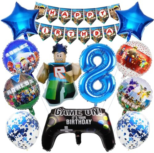 OVOparty 12 Piezas Globos de Cumpleaños Roblx 8 Años Niño, Decoracion Cumpleaños Globos Roblx, Globos Cumpleaños Infantil, Set Globos para Fiesta de Decoracion Cumpleaños Niños (8)