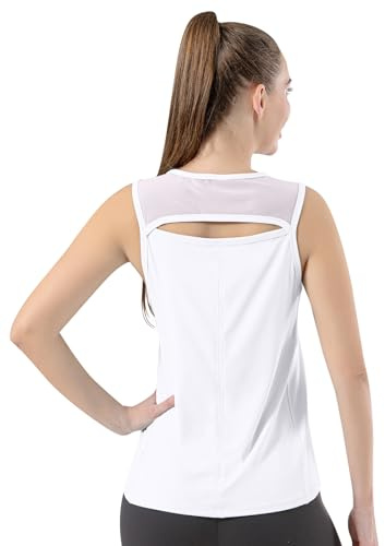 Bezioner Sport Top Damen Netz Laufen Yoga Shirt Frauen Schnelltrocknend Ärmellos Tennis Golf Oberteile Offener Rücken