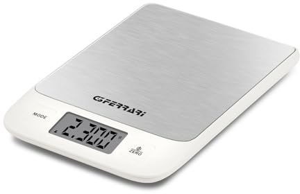 G3 Ferrari G20168 Bilancia Da Cucina Stefy, Piatto INOX, spessore 17 mm, Grande Display, Misurazione 1gr/5Kg,Indicatore di errore e di esaurimento batterie, Bianco