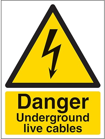 V Safety Danger Underground Live Cables – Portrait 150 x 200 mm – Panneau de sécurité en plastique rigide 2 mm