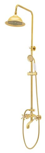 Sistema doccia 3 in 1 con doccetta a pioggia, regolabile in altezza, con soffione doccia, altezza 150 cm, asta doccia in acciaio inox, colonna doccia, set doccia a pioggia, per bagno, oro