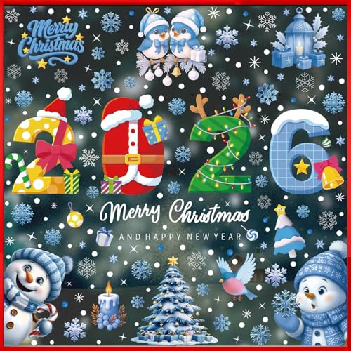 2026 Fensterbilder Weihnachten Selbstklebend 223 Stück Weihnachtsdeko Fenster, Christmas Decorations, Fenstersticker Weihnachten Deko PVC, für Weihnachtsdeko Innen