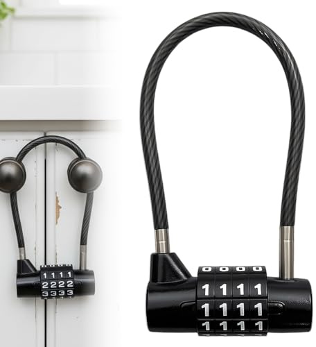 4 Digit Combination Padlock, with with Steel Cable, Security Lock Waterproof Outdoor for Gym Locker, Luggage Cable Lock for Travel Bag, Cabinet Door Handle, Small Handheld Anti-Rust Safety Lock