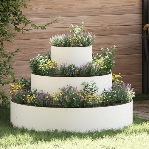VidaXL Fioriera Cilindrica Grande in Acciaio Verniciato a Polvere, Design Rotondo Moderno per Esterni, Finitura Liscia Bianca, Piante da Giardino e Patio,