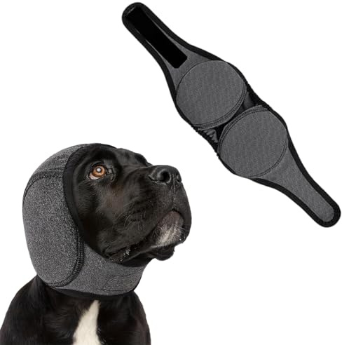 KLINNA Gehörschutz für Hunde, Verstellbares Hunde Ohrenschützer Band mit Geräuschunterdrückung, Wasserdichtes Zubehör zum Schwimmen & Baden, Lärmschutz Beruhigung, Polyester, Grau M