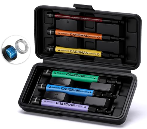 CASOMAN Metric Magnetic Hollow Impact Nut Drivers Set, 6-Piece | Color Coded, Hollow Power Nut Driver, Extended Reach, 6 Metric Sizes