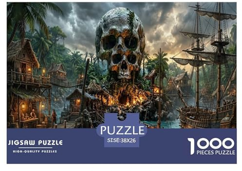 Die Pirate Skull Bay Puzzle 1000-teilige Schwer Puzzle Spielzeug Pädagogisches Spiel Impossible Tropischer Dschungel Herausforderungsspielzeug Für Erwachsene Und Kinder Ab 12 Jahren 38x26cm/1000pcs