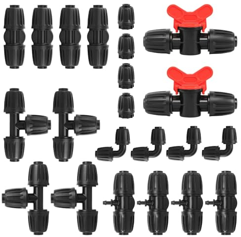 22 Stück Bewässerung Zubehör Set, 1/2 Zoll Tropfschlauch Verbinder für 13–16 mm Schlauch, Widerhaken Anschlüsse für Micro Drip Gartenbewässerungssystem (Schwarz)