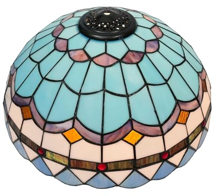 HCZKIUJ Ersatz-Lampenschirm im Tiffany-Stil, 16 Zoll, mediterran-Blauer Lampenschirm aus Federglas mit Kappe, nur für Schreibtisch-, Lese-, Steh- und Tischlampen