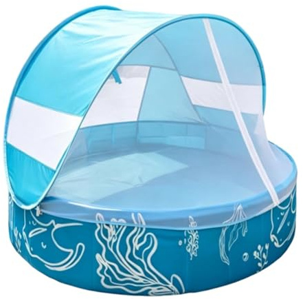 Kids Swimming Pool Foldable Inflatable PVC Play Tub Canopy Net Shade Tent Outdoor Portable Beach Pool Frame Sun Shelter Water Play 120x30cm Eco Friendly Material Summer Backyard Bathing