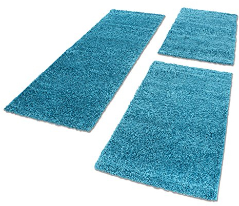 HomebyHome Bettumrandung Schlafzimmer 3 teilig Teppich Türkis - Waschbarer Bettumrandung Teppich Läufer Set Extra Flauschig Bettvorleger Schlafzimmer Bettset:2 St. 60x110 cm | 1 St. 100x200 cm