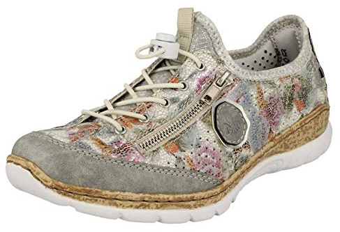 Rieker N42V1, Damen Slip On Sneaker, Mehrfarbig (cement/weiss-multi/argento/silverflower), 41 EU (7.5 UK)