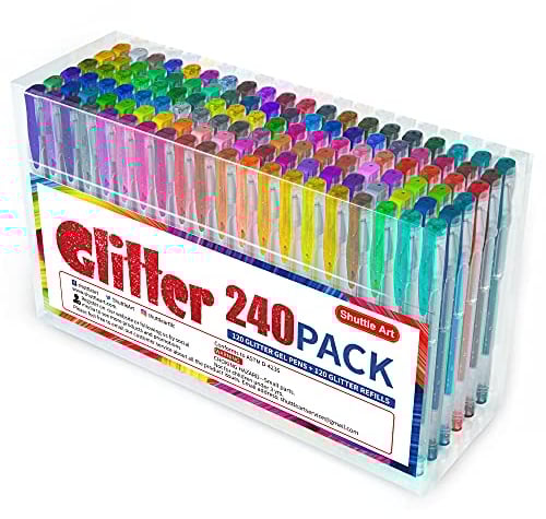 Shuttle Art Glitzer Gel Stifte, 240 teiliges Gelstift Set mit 120 bunter Glitzer Gelschreiber und 120 Ersatznachfüllungen, für Erwachsene und Kinder auf Malbuch zum Markieren, Zeichnen, Schreiben