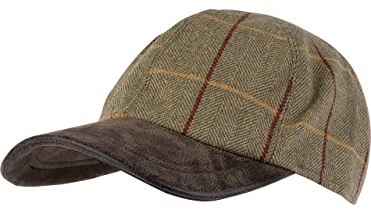 JACK PYKE Wool Mix Tweed Baseball Hat – Adjustable Country Style Baseball caps for Mens with Faux Leather Peak, Classic Plaid Design, Brass Adjuster, Perfect for Casual Wear